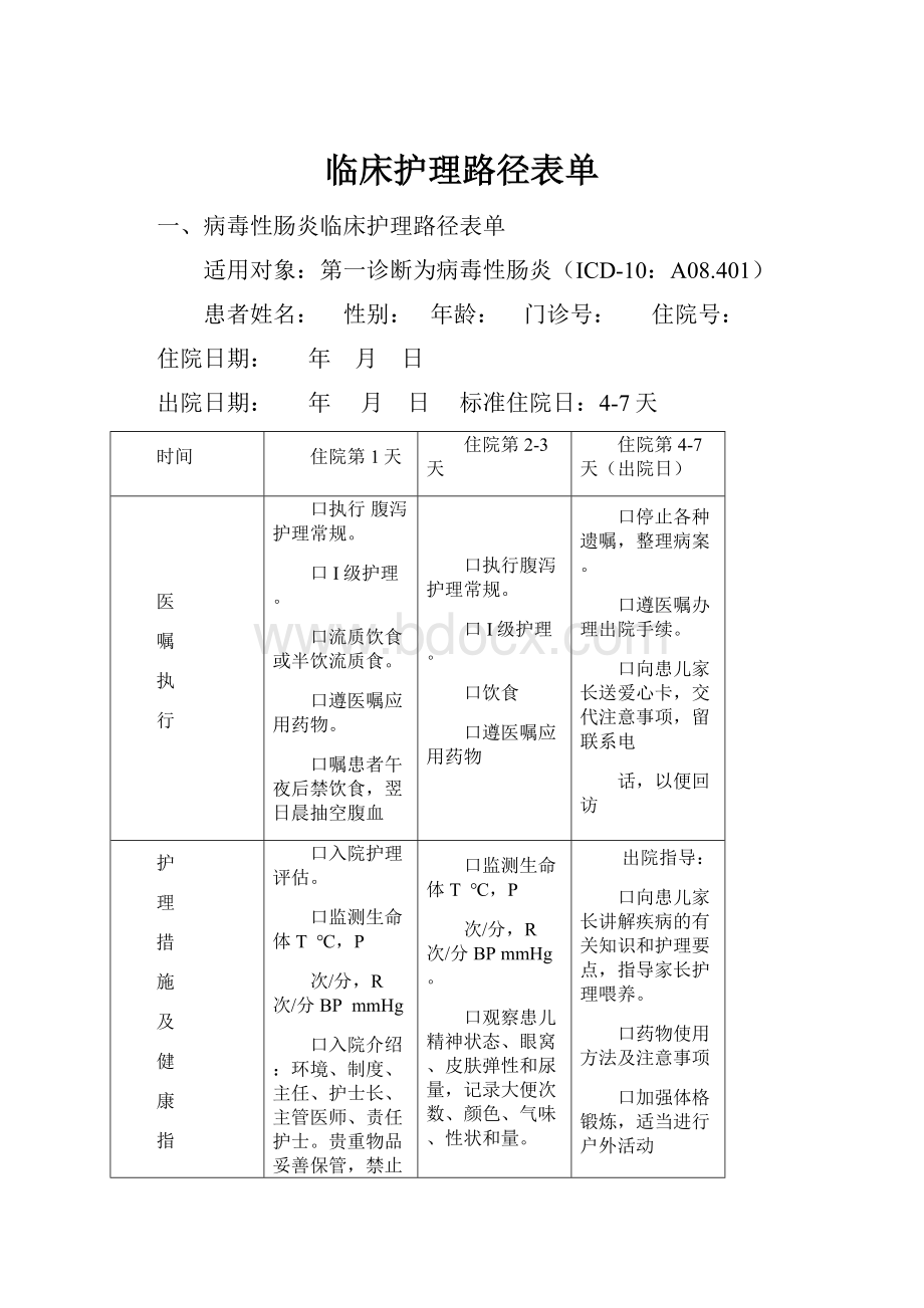 临床护理路径表单.docx_第1页