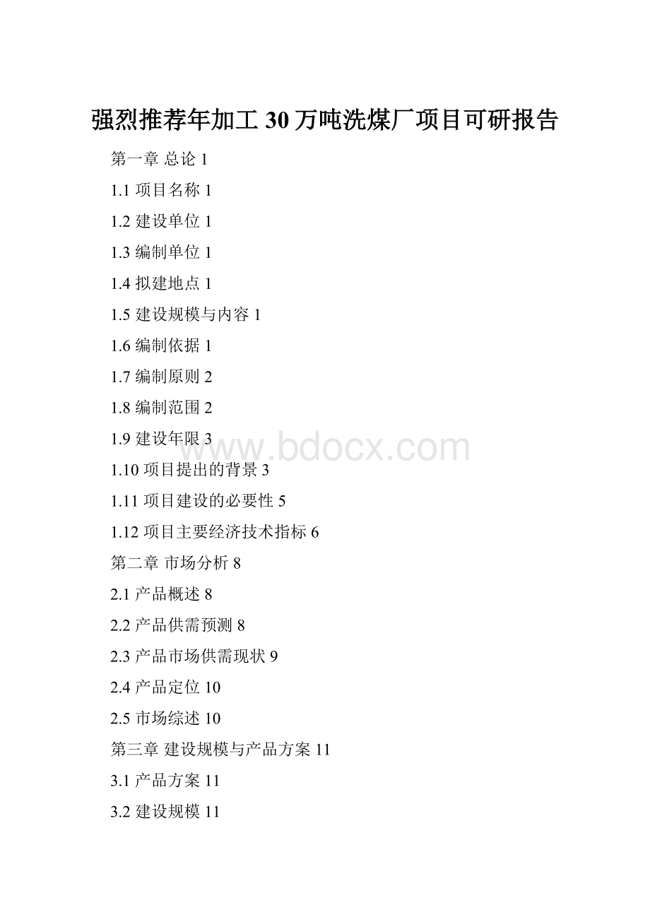 强烈推荐年加工30万吨洗煤厂项目可研报告.docx