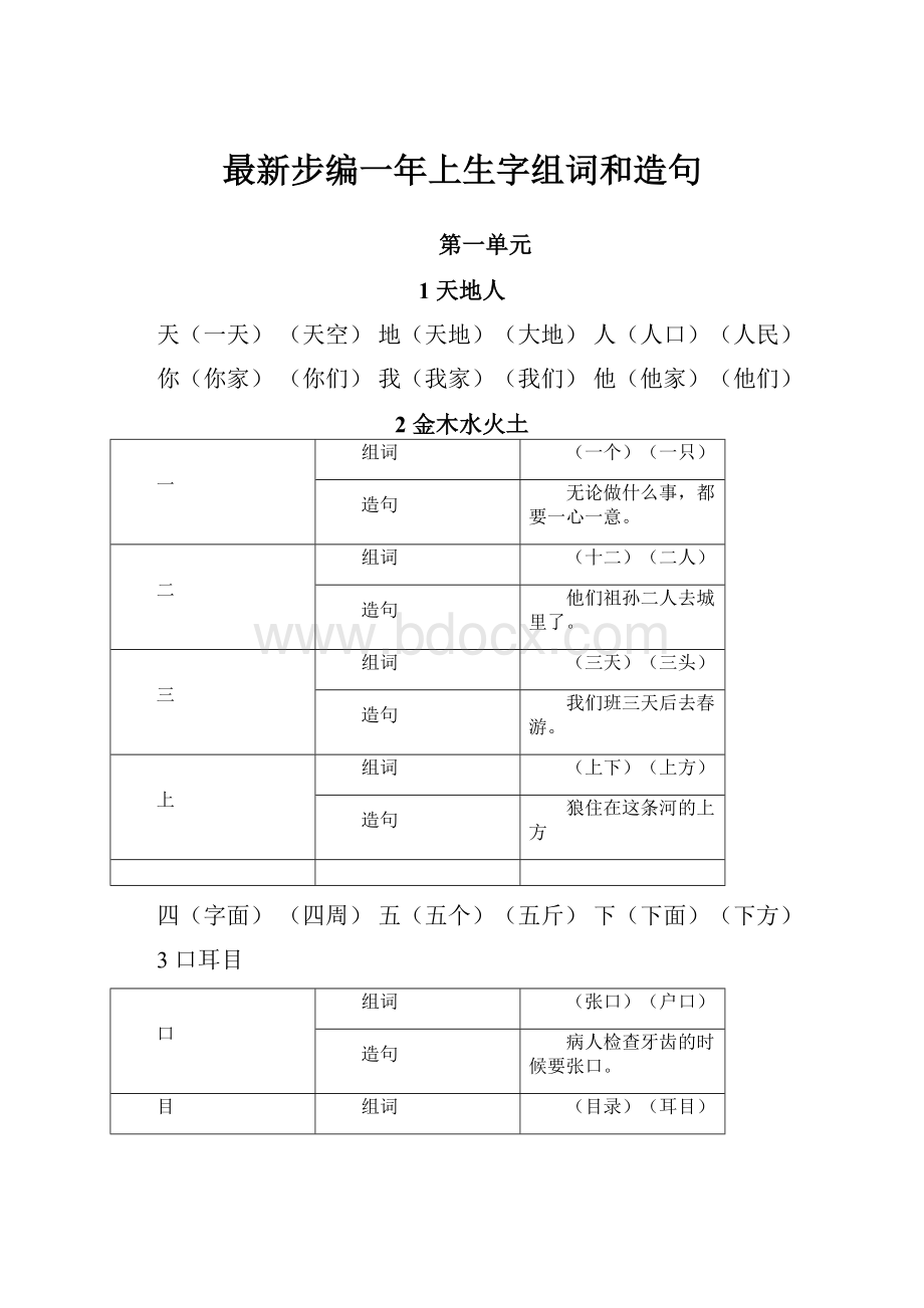 最新步编一年上生字组词和造句.docx