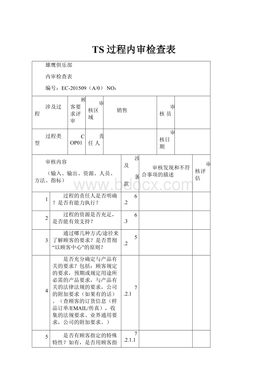 TS过程内审检查表.docx