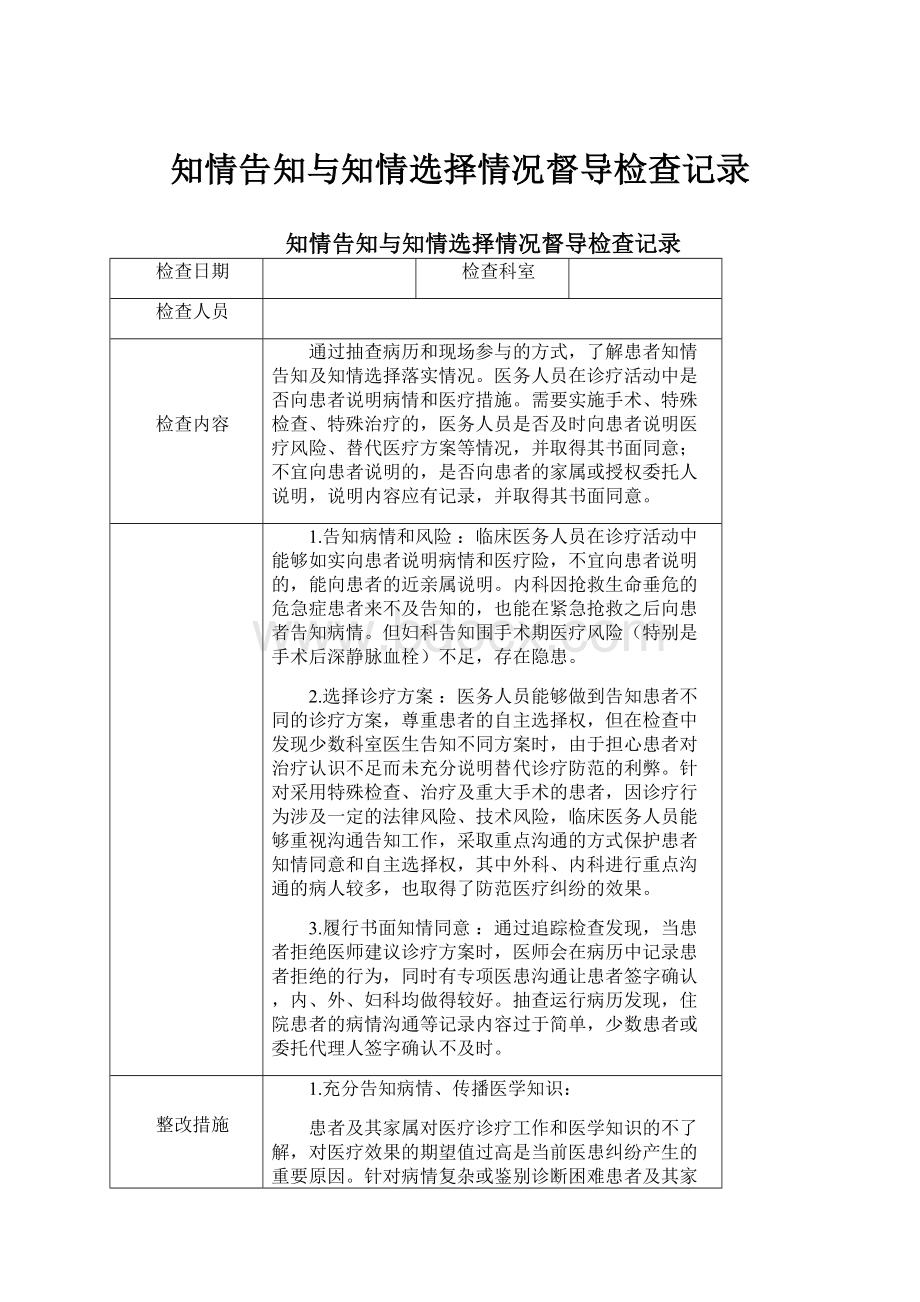 知情告知与知情选择情况督导检查记录.docx_第1页