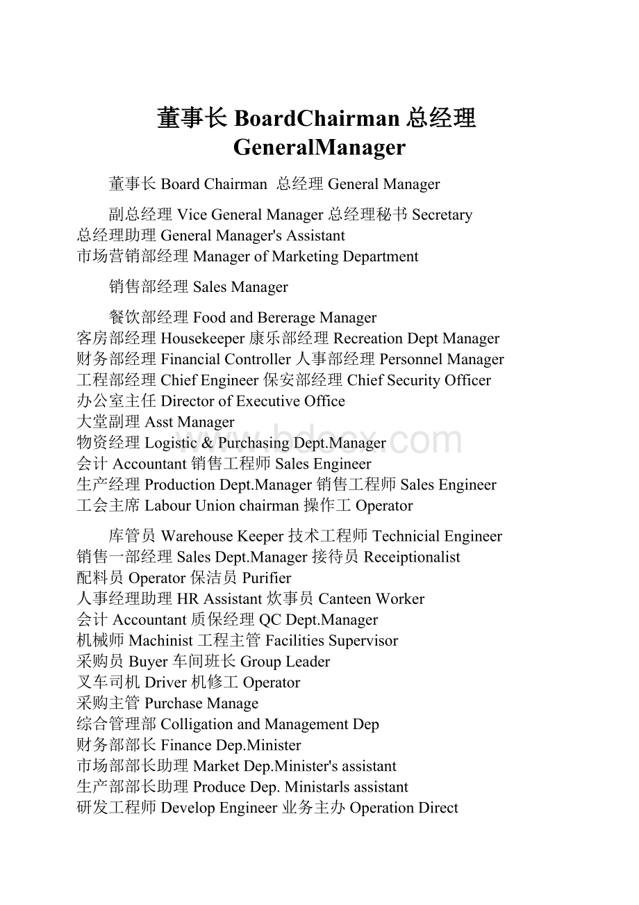 董事长BoardChairman总经理GeneralManager.docx_第1页