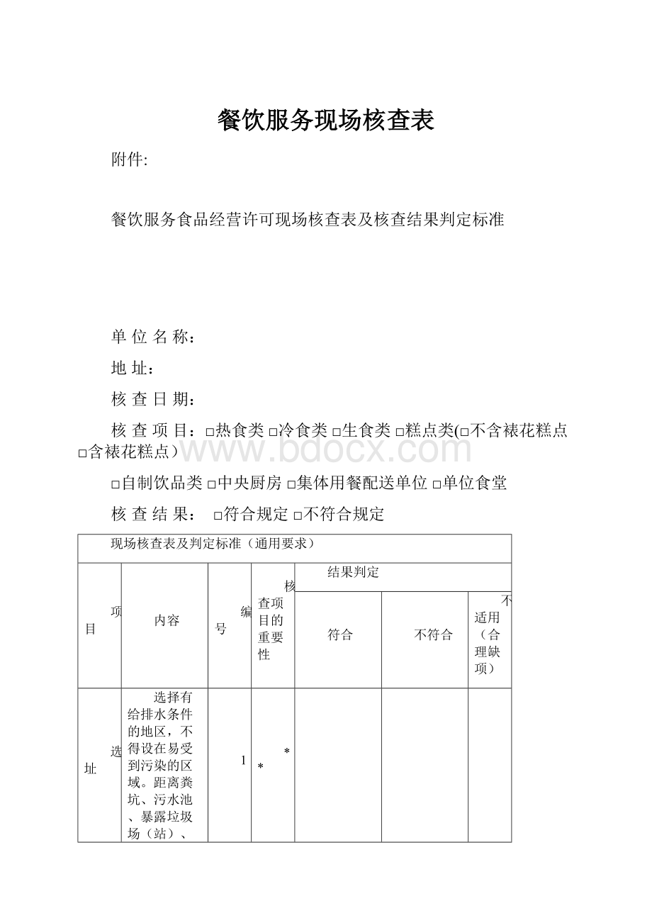 餐饮服务现场核查表.docx_第1页