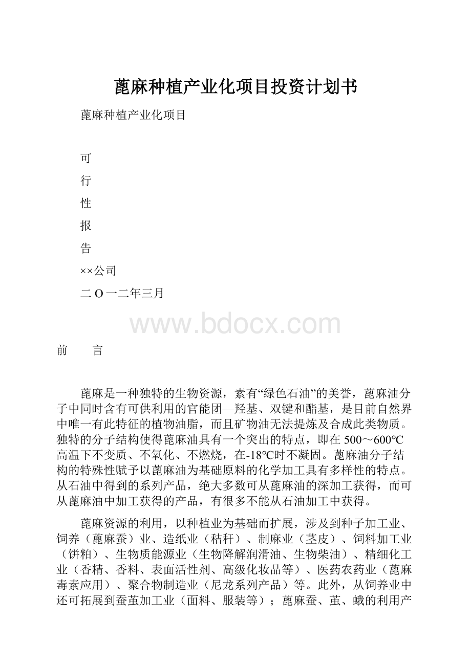 蓖麻种植产业化项目投资计划书.docx_第1页