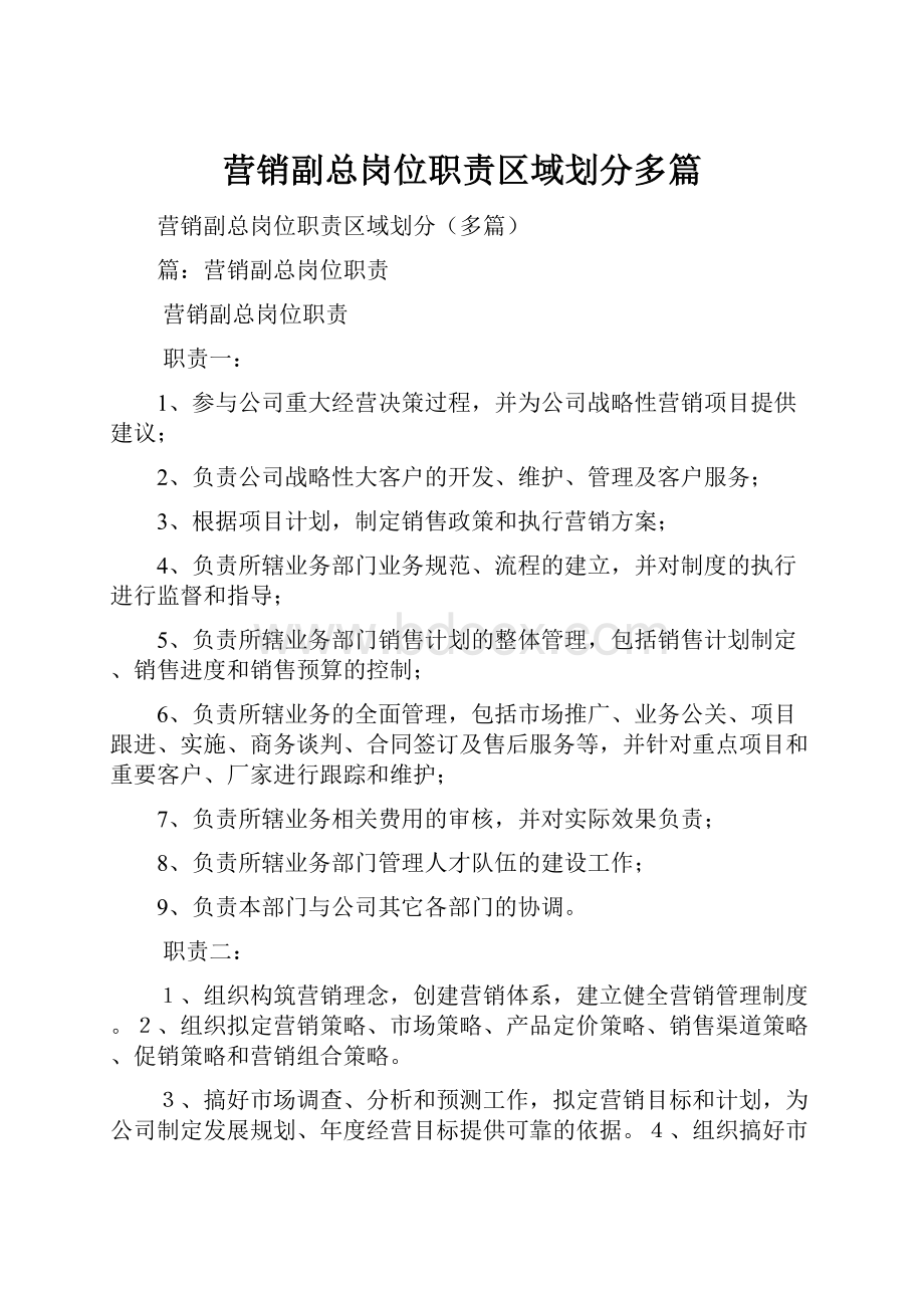 营销副总岗位职责区域划分多篇.docx_第1页