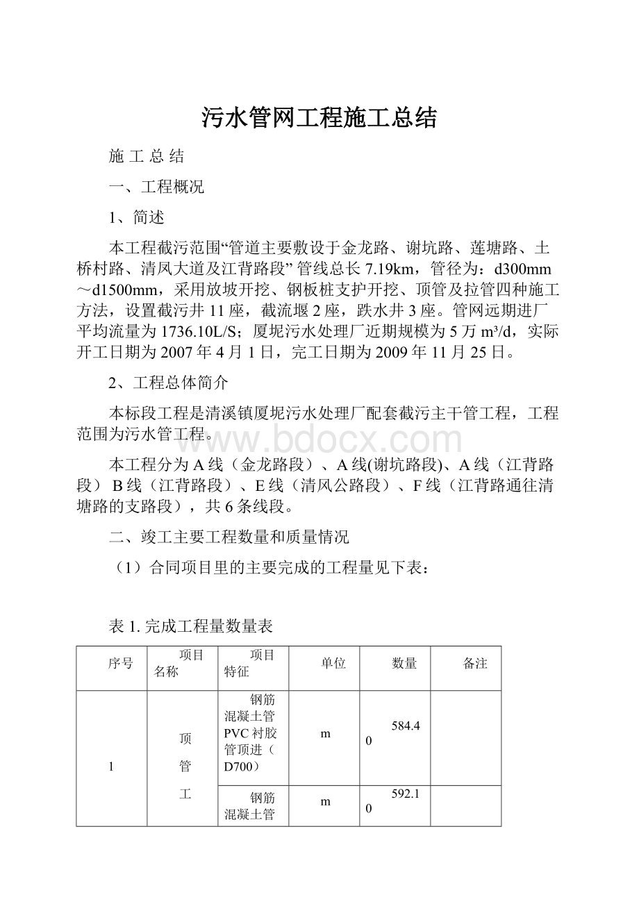 污水管网工程施工总结.docx_第1页