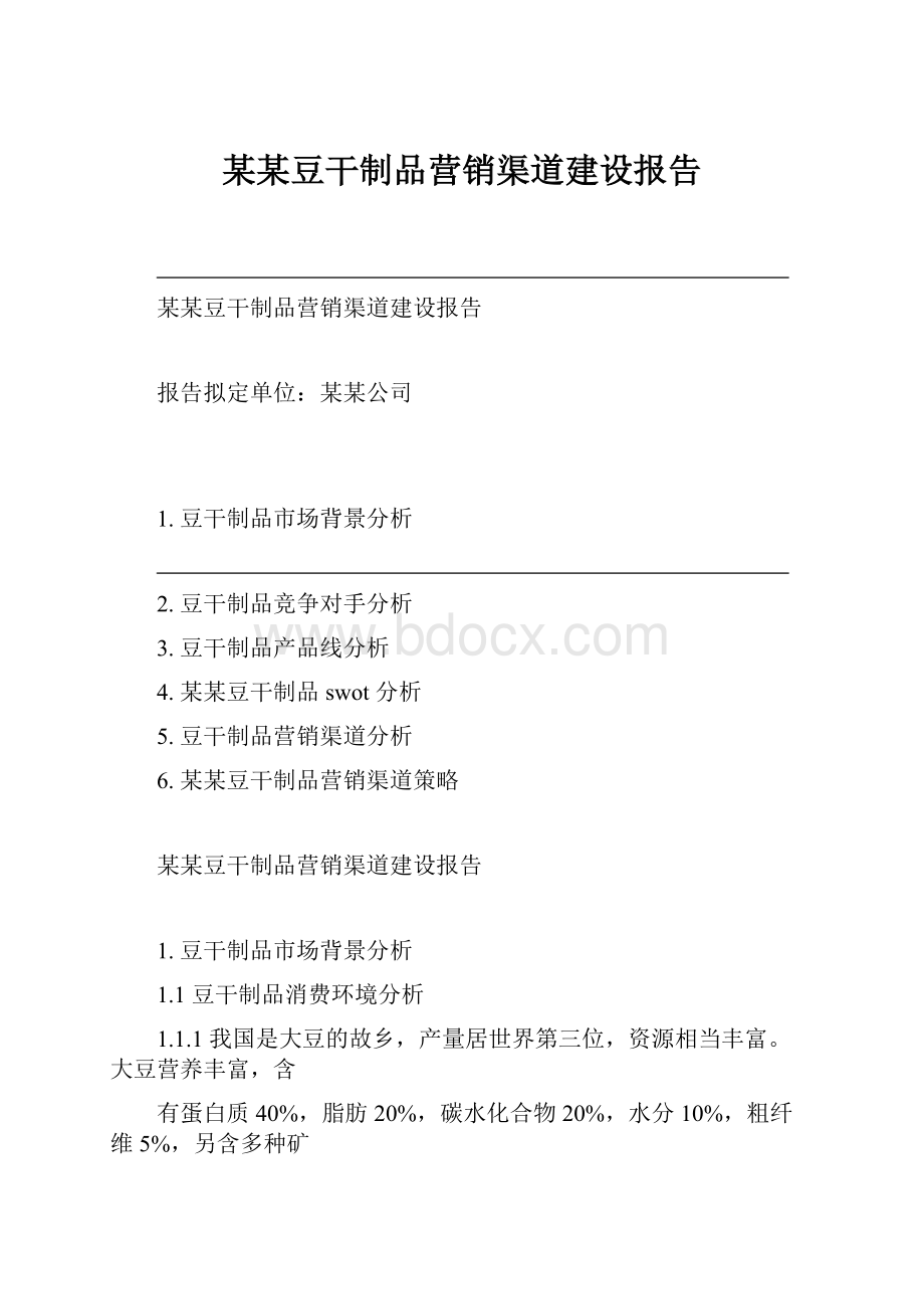 某某豆干制品营销渠道建设报告.docx_第1页