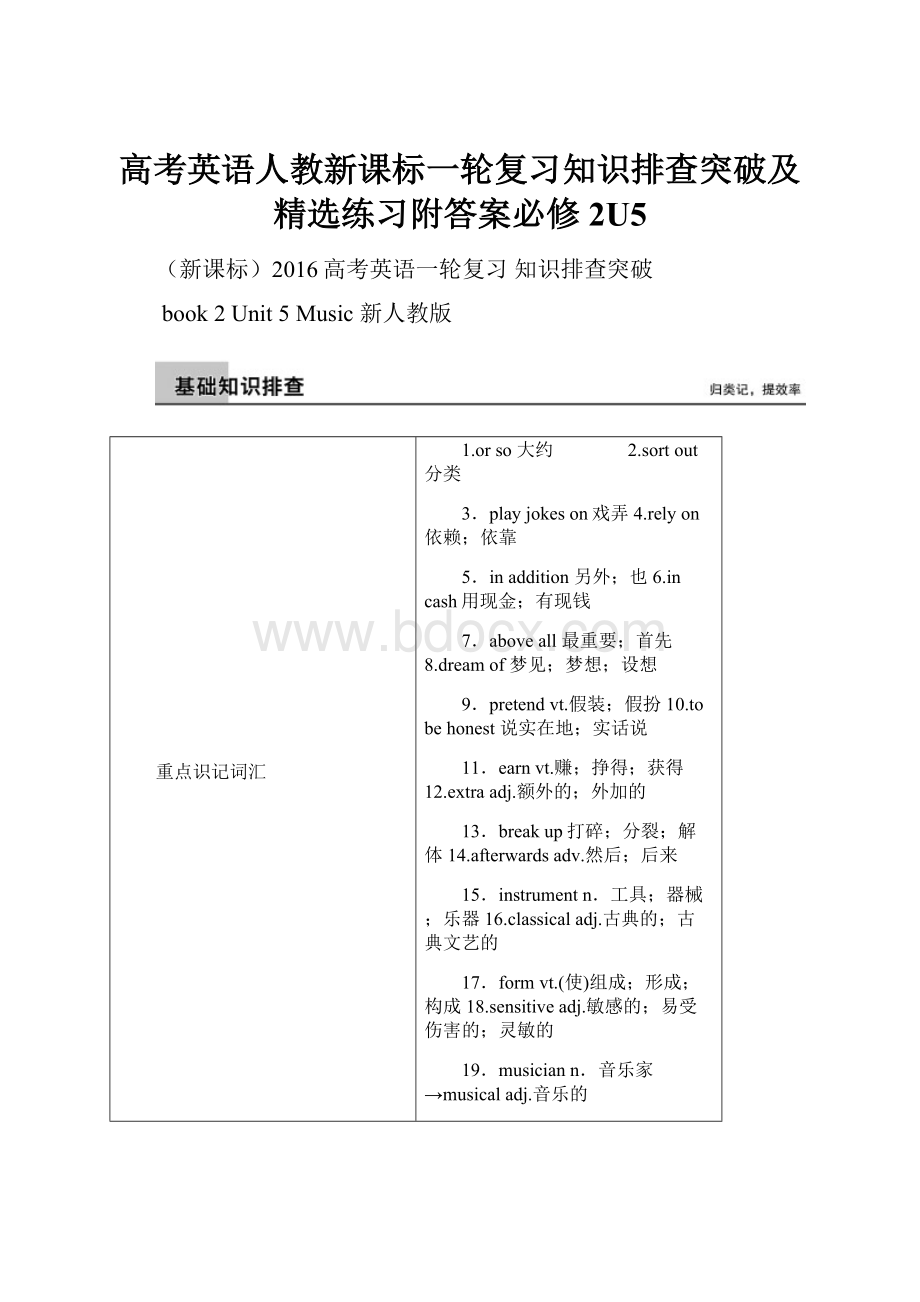 高考英语人教新课标一轮复习知识排查突破及精选练习附答案必修2U5.docx_第1页