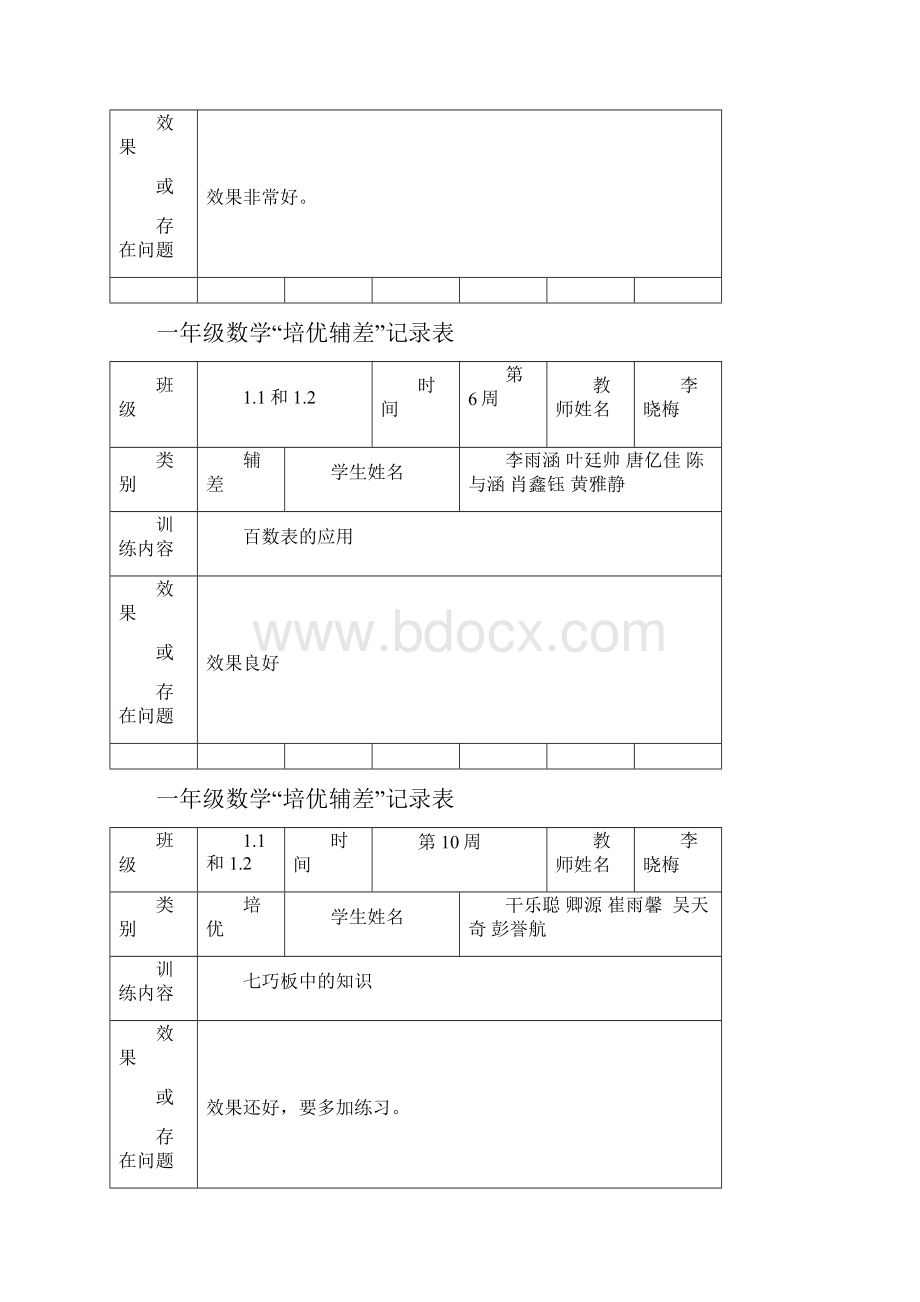 北师版一年级数学培优辅差记录表.docx_第3页