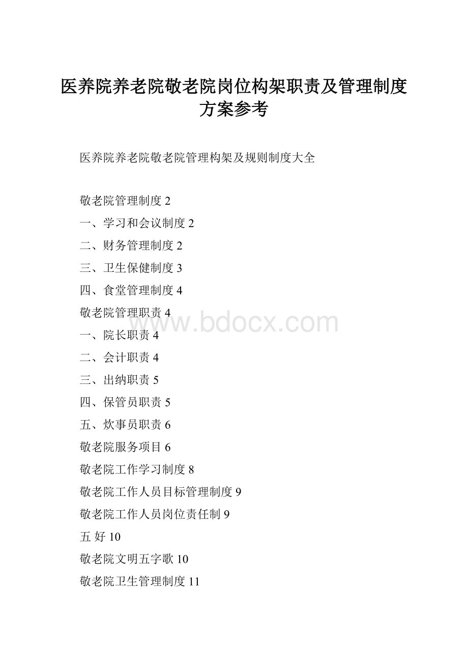 医养院养老院敬老院岗位构架职责及管理制度方案参考.docx