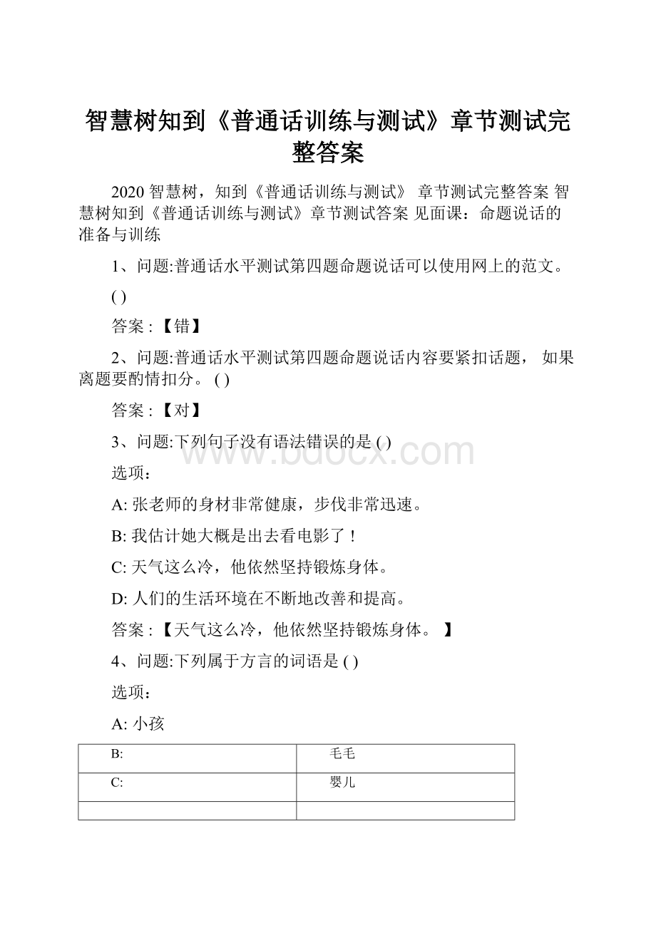 智慧树知到《普通话训练与测试》章节测试完整答案.docx_第1页