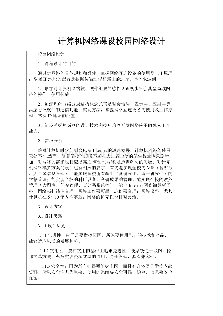 计算机网络课设校园网络设计.docx