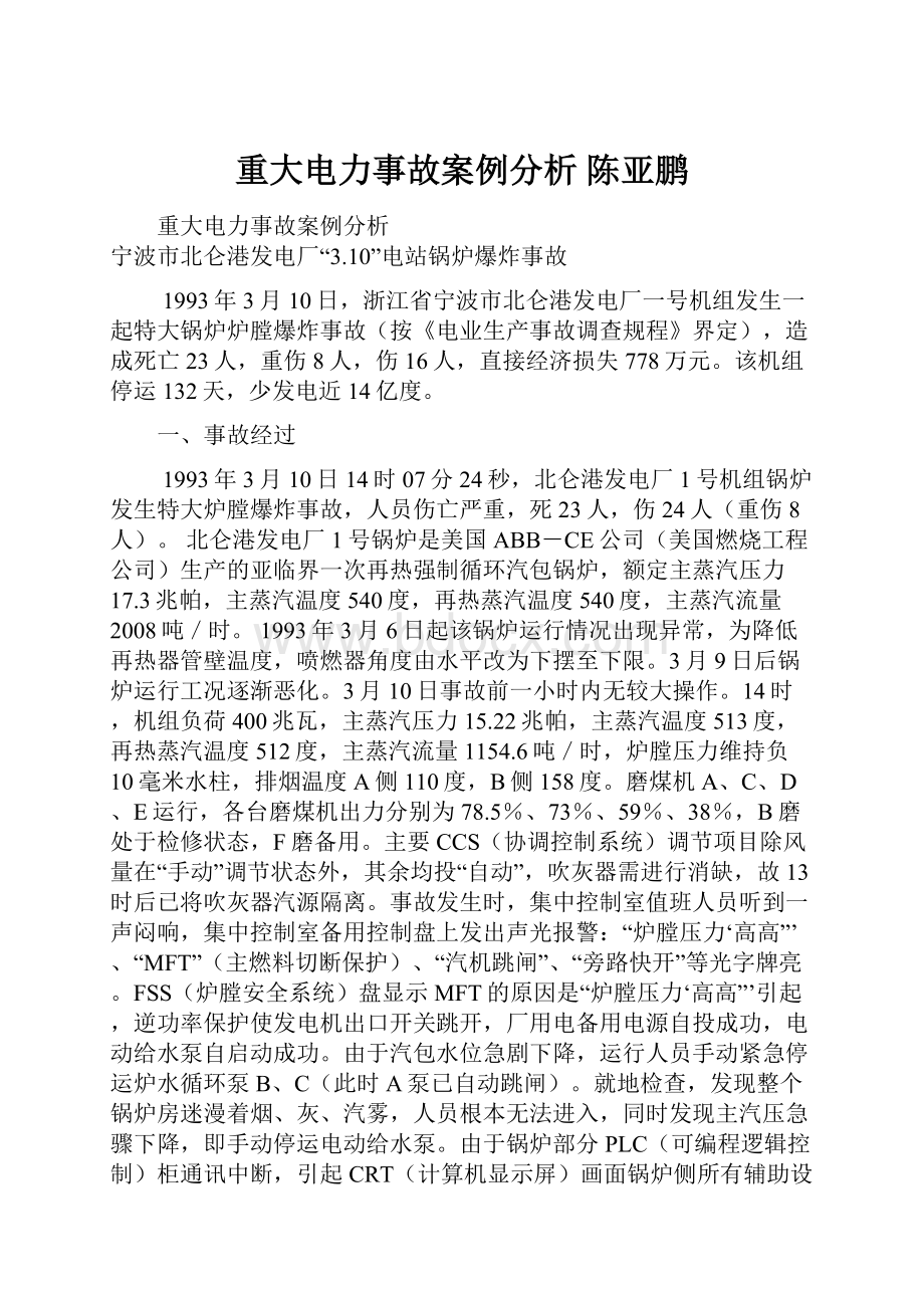 重大电力事故案例分析 陈亚鹏.docx