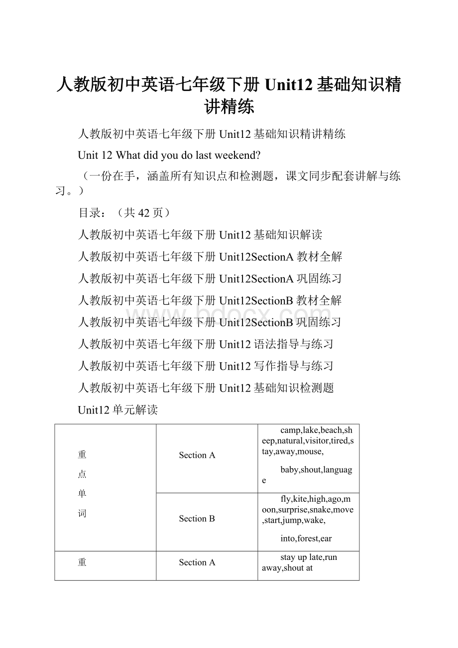 人教版初中英语七年级下册Unit12基础知识精讲精练.docx_第1页