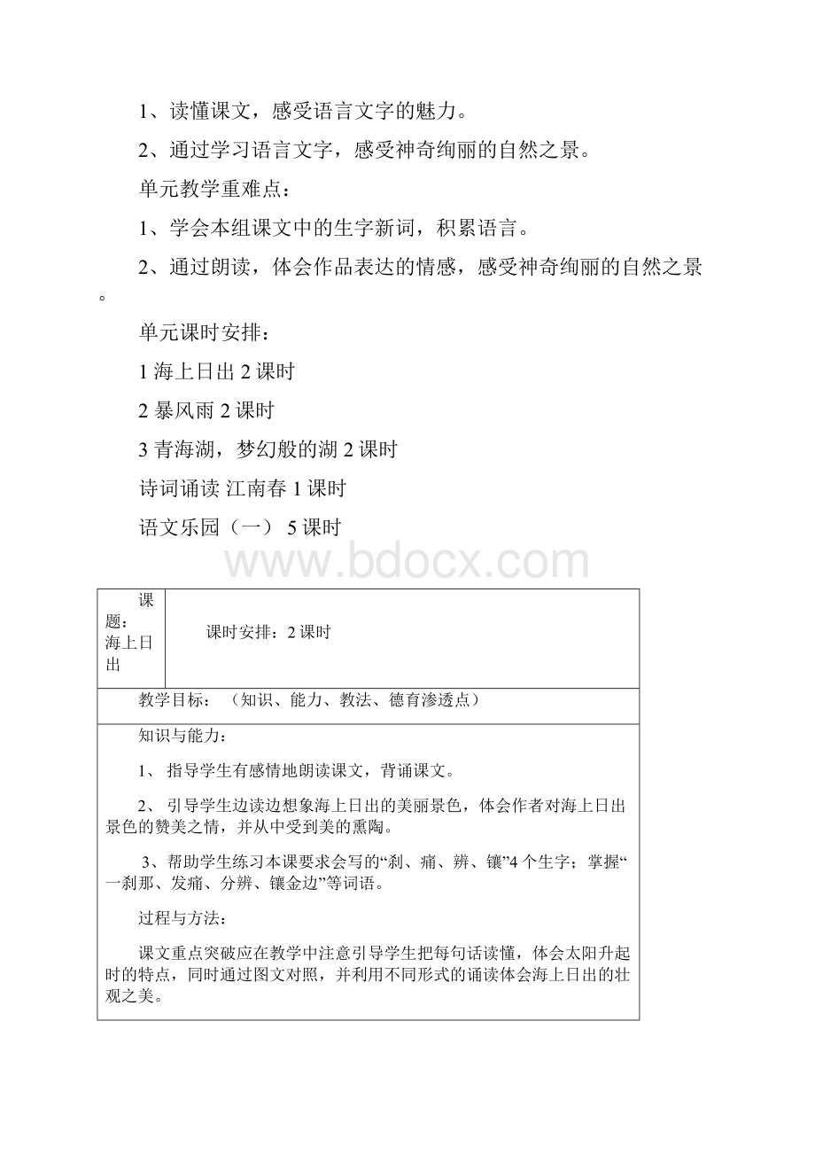 完整打印版鄂教版小学语文五年级下学期第十册教案第一单元.docx_第2页