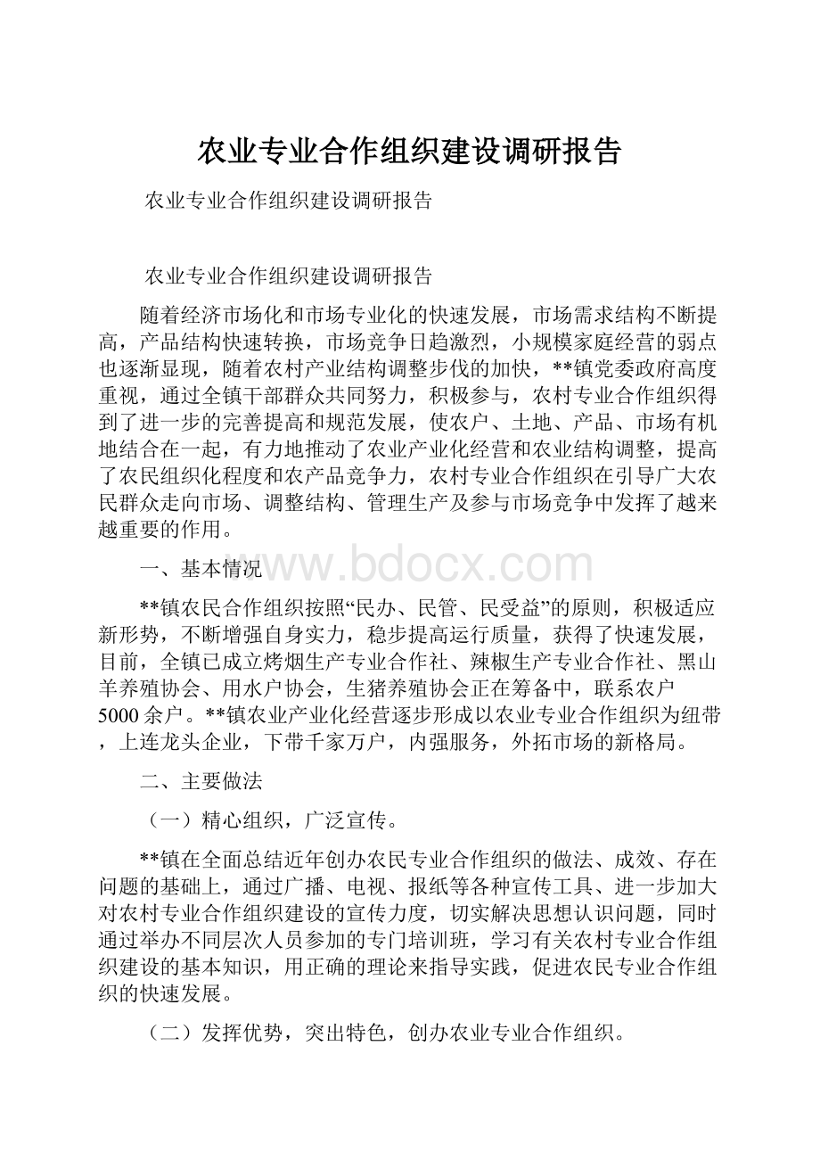 农业专业合作组织建设调研报告.docx_第1页