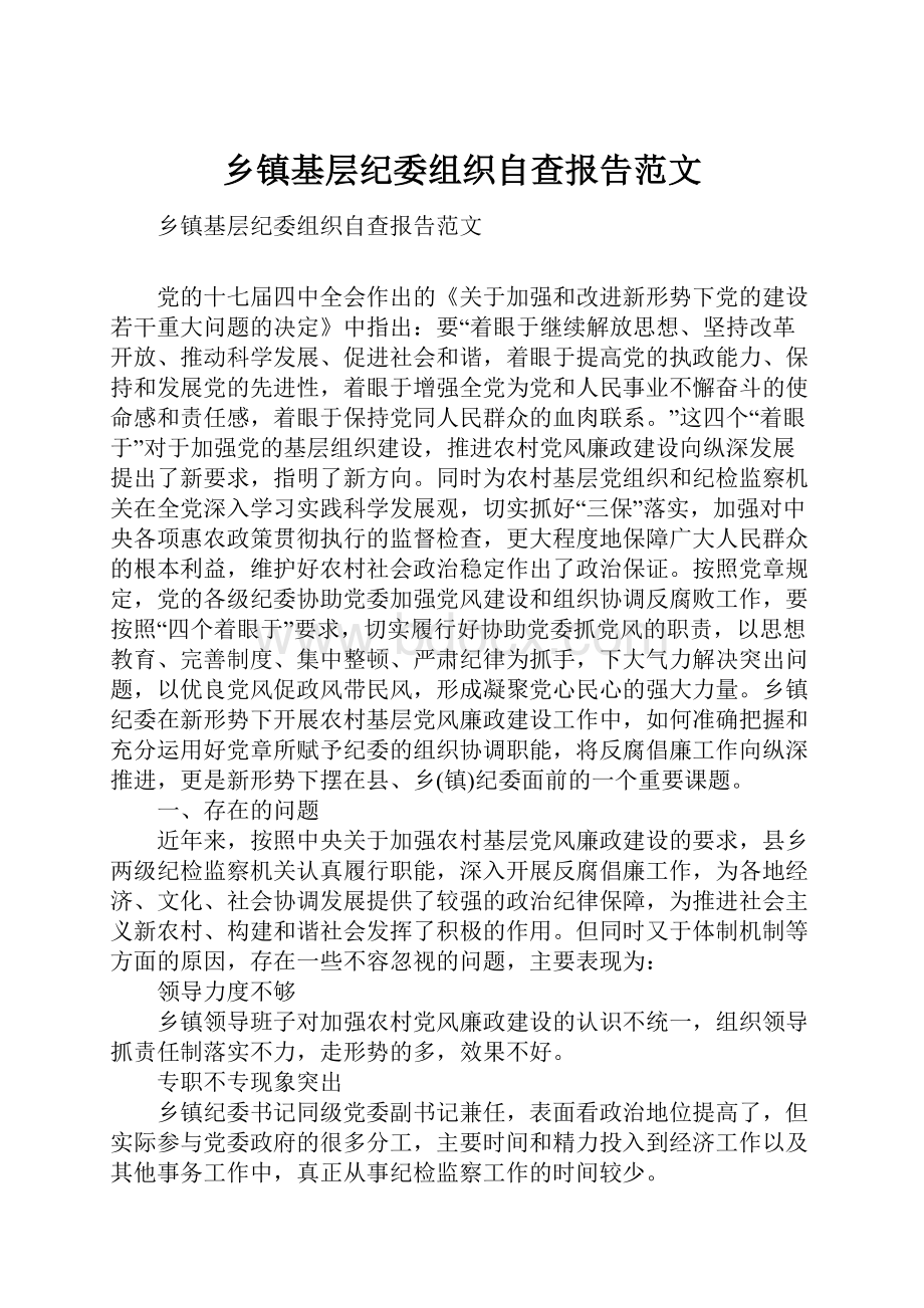 乡镇基层纪委组织自查报告范文.docx