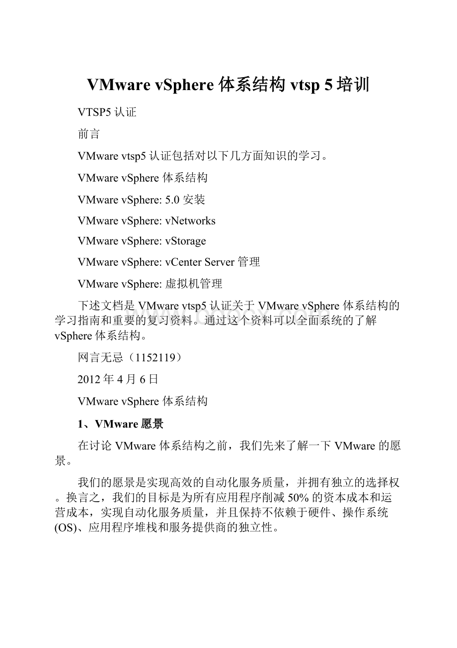 VMware vSphere 体系结构vtsp 5培训.docx_第1页