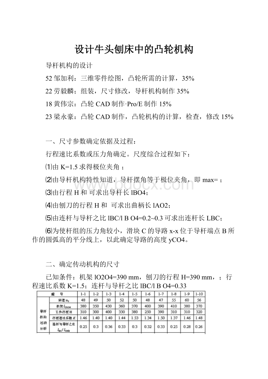 设计牛头刨床中的凸轮机构.docx