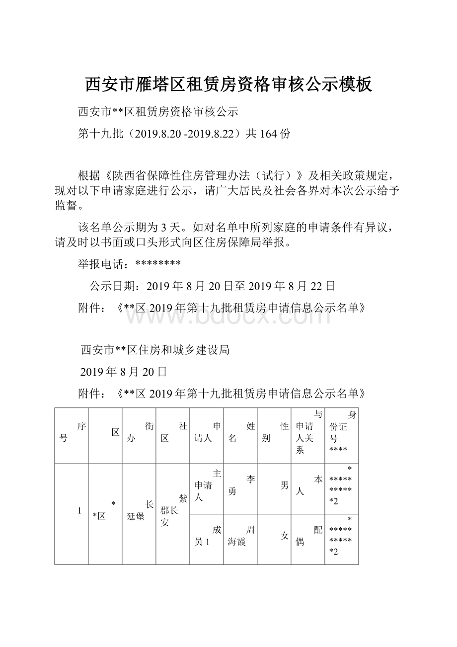 西安市雁塔区租赁房资格审核公示模板.docx