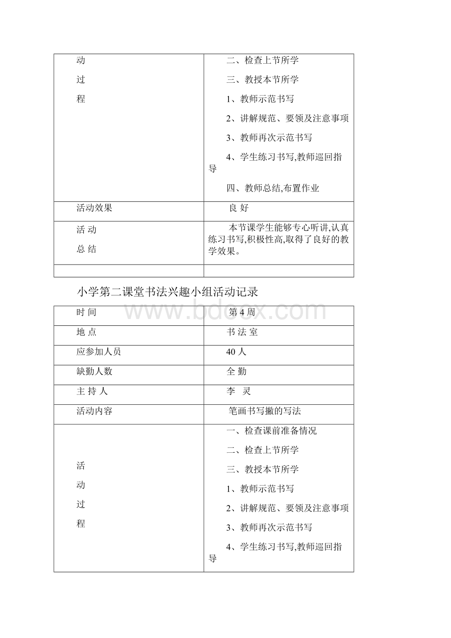 小学第二课堂书法兴趣小组活动记录资料.docx_第3页