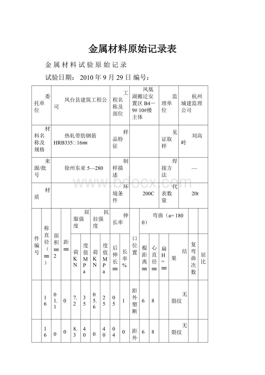 金属材料原始记录表.docx_第1页