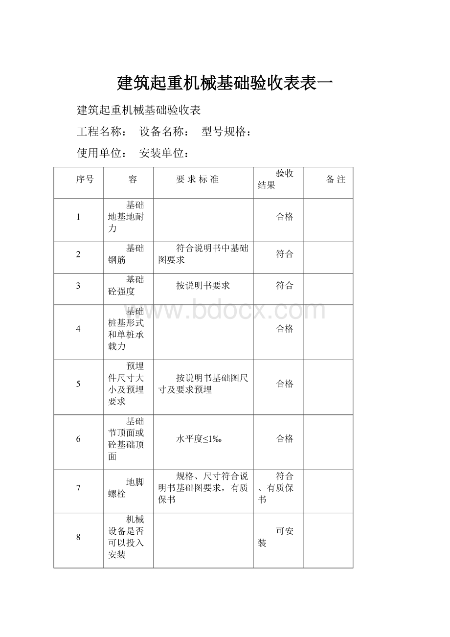 建筑起重机械基础验收表表一.docx