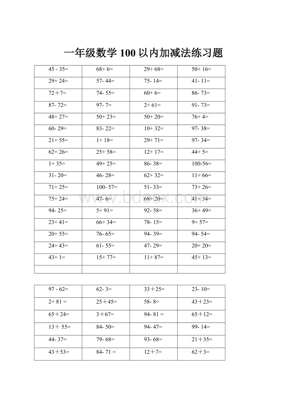 一年级数学100以内加减法练习题.docx_第1页