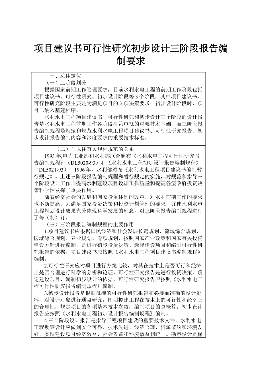 项目建议书可行性研究初步设计三阶段报告编制要求.docx_第1页