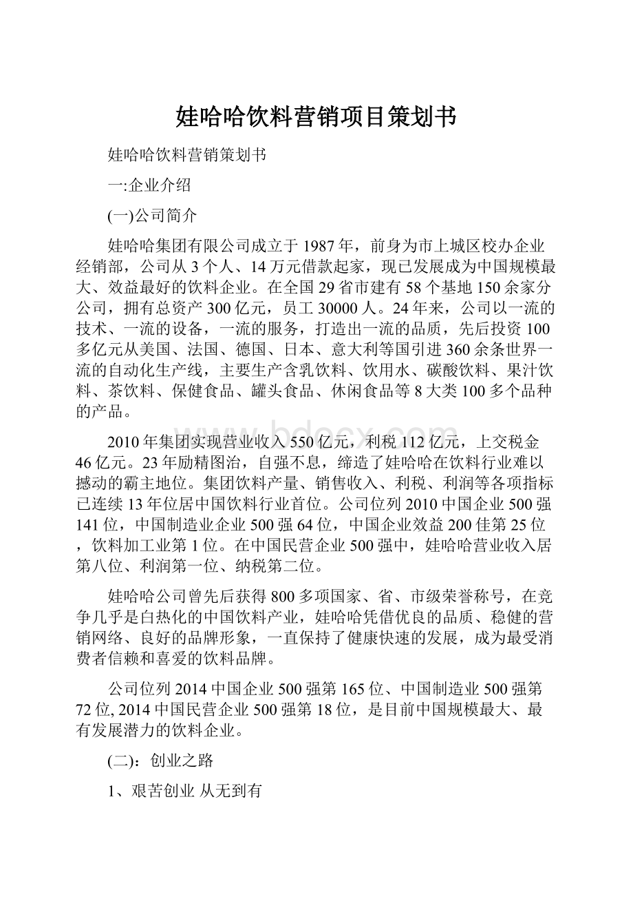 娃哈哈饮料营销项目策划书.docx