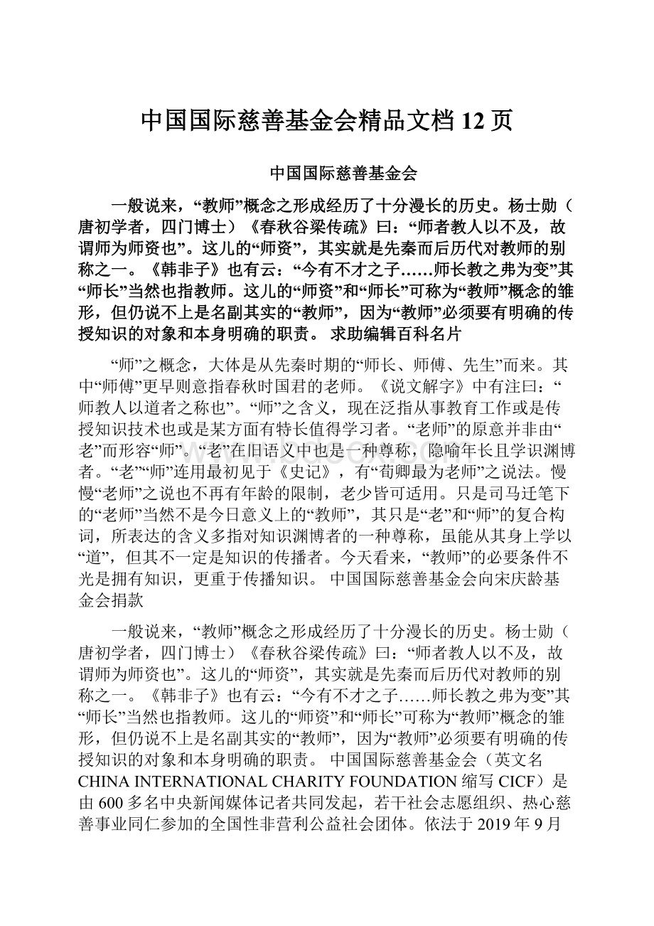 中国国际慈善基金会精品文档12页.docx_第1页