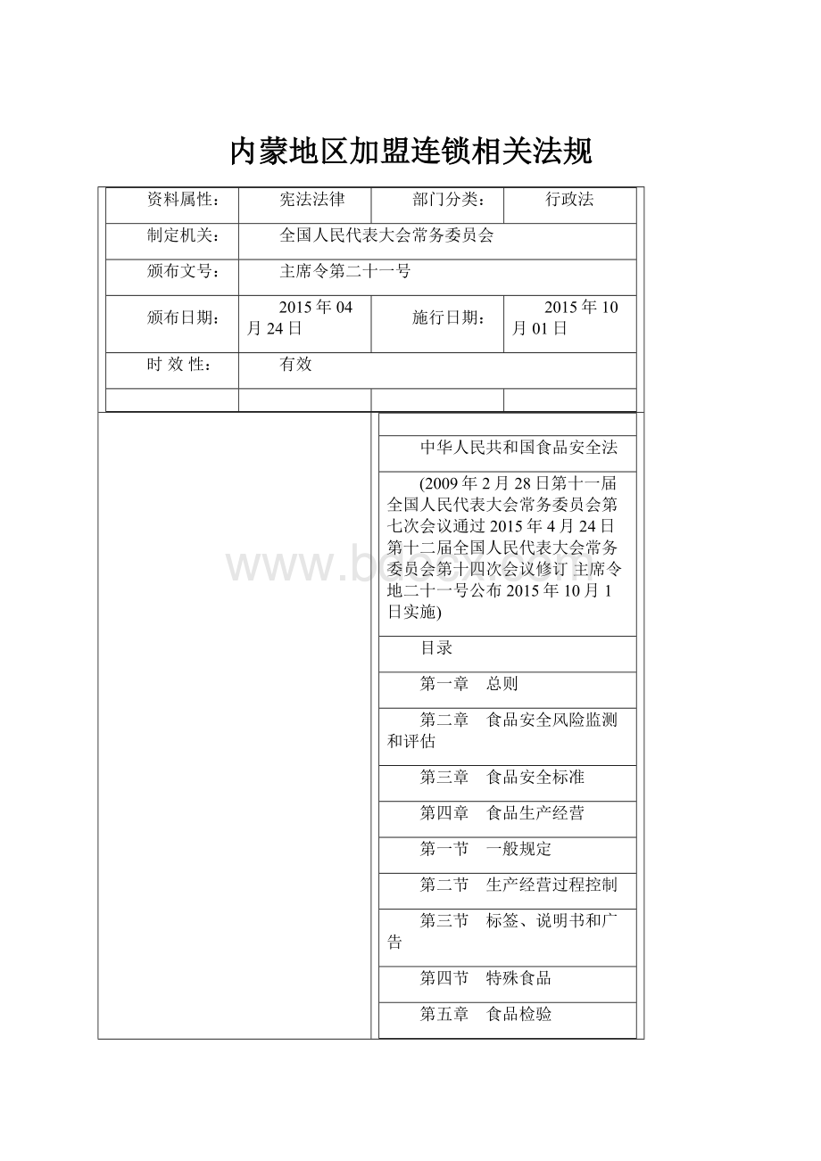 内蒙地区加盟连锁相关法规.docx_第1页