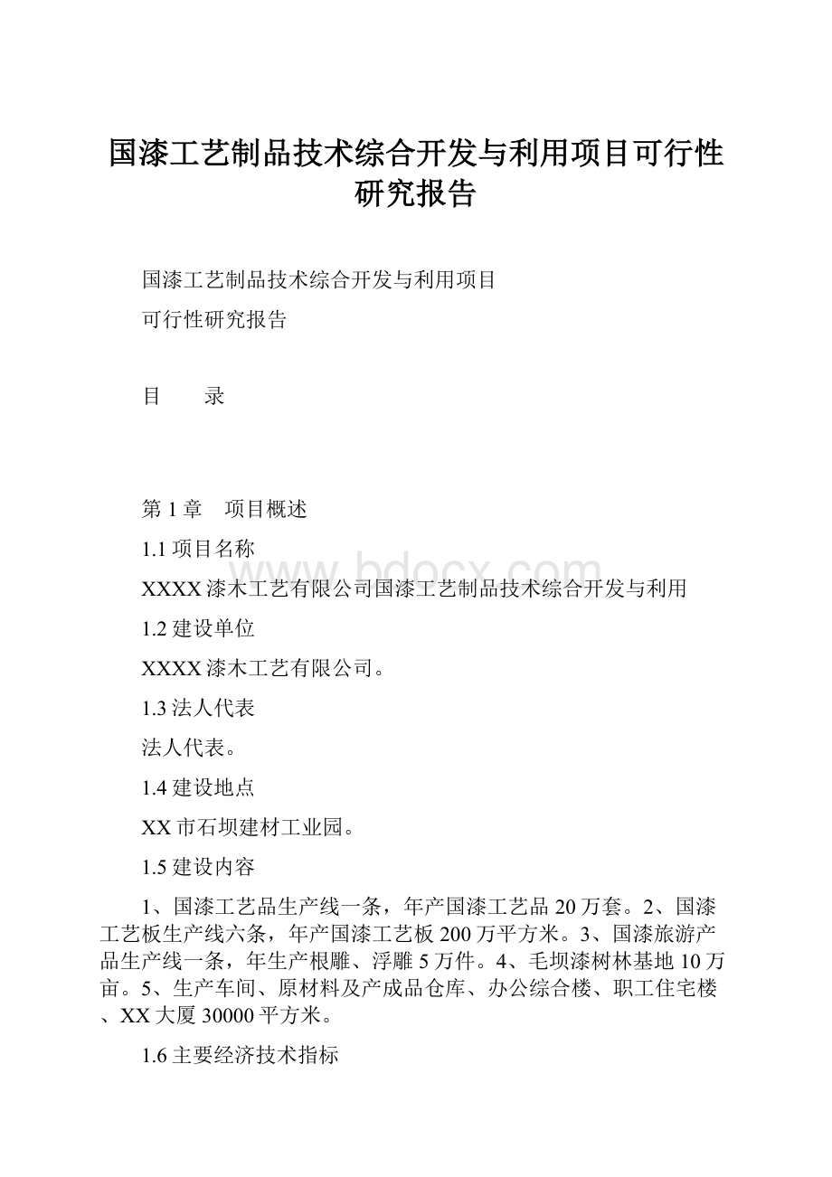 国漆工艺制品技术综合开发与利用项目可行性研究报告.docx_第1页