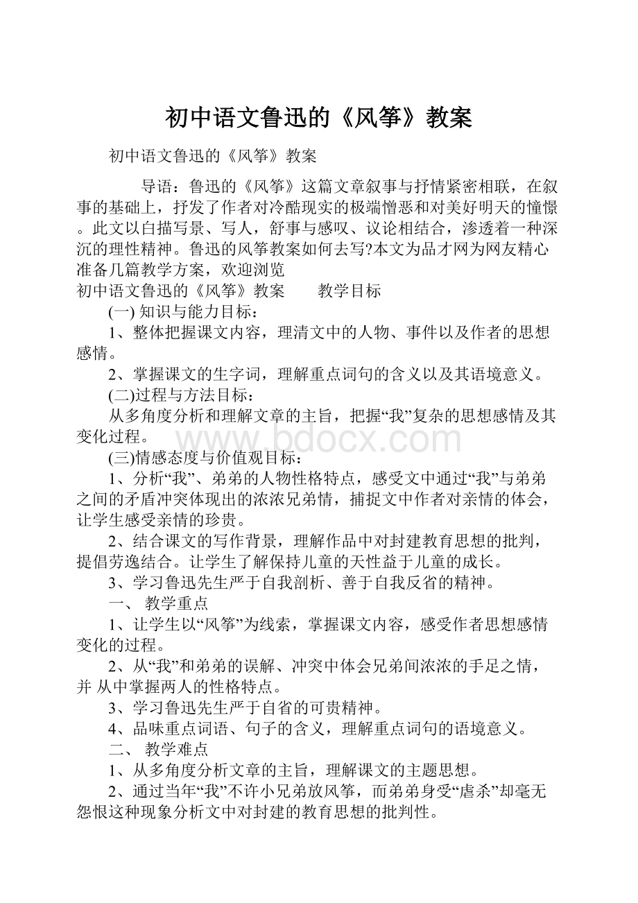 初中语文鲁迅的《风筝》教案.docx