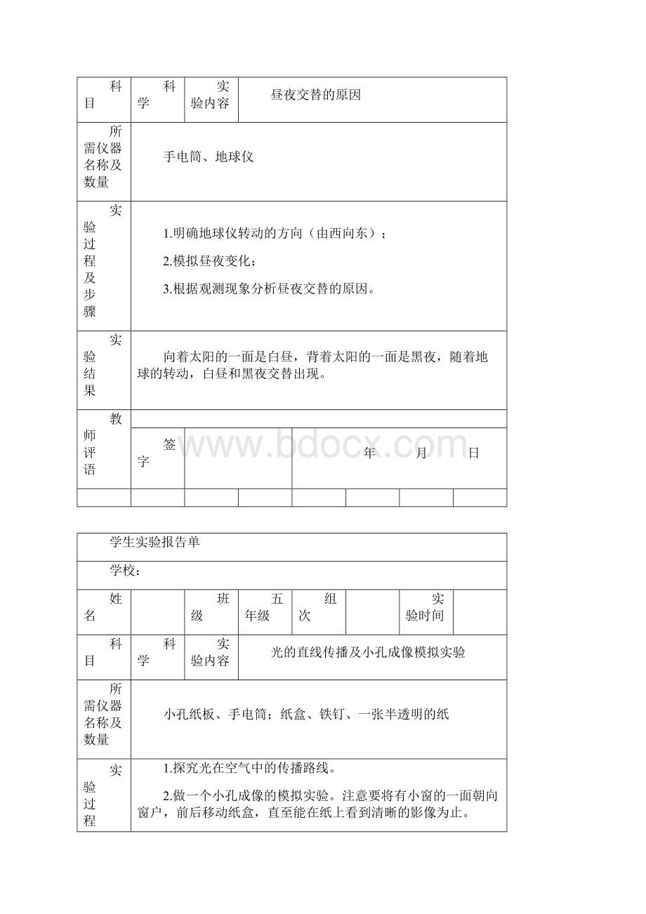 苏教版小学五年级上册科学实验报告单doc.docx_第2页