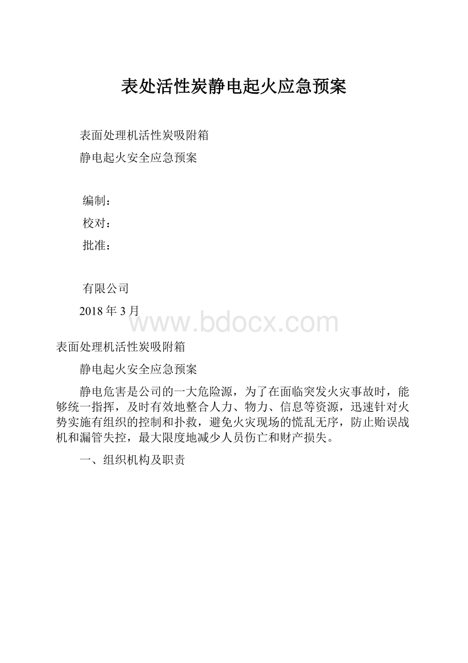 表处活性炭静电起火应急预案.docx