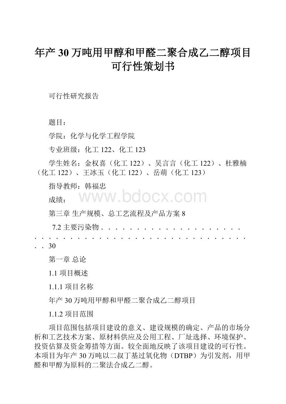 年产30万吨用甲醇和甲醛二聚合成乙二醇项目可行性策划书.docx