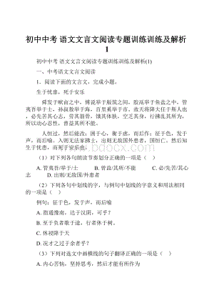 初中中考 语文文言文阅读专题训练训练及解析1.docx