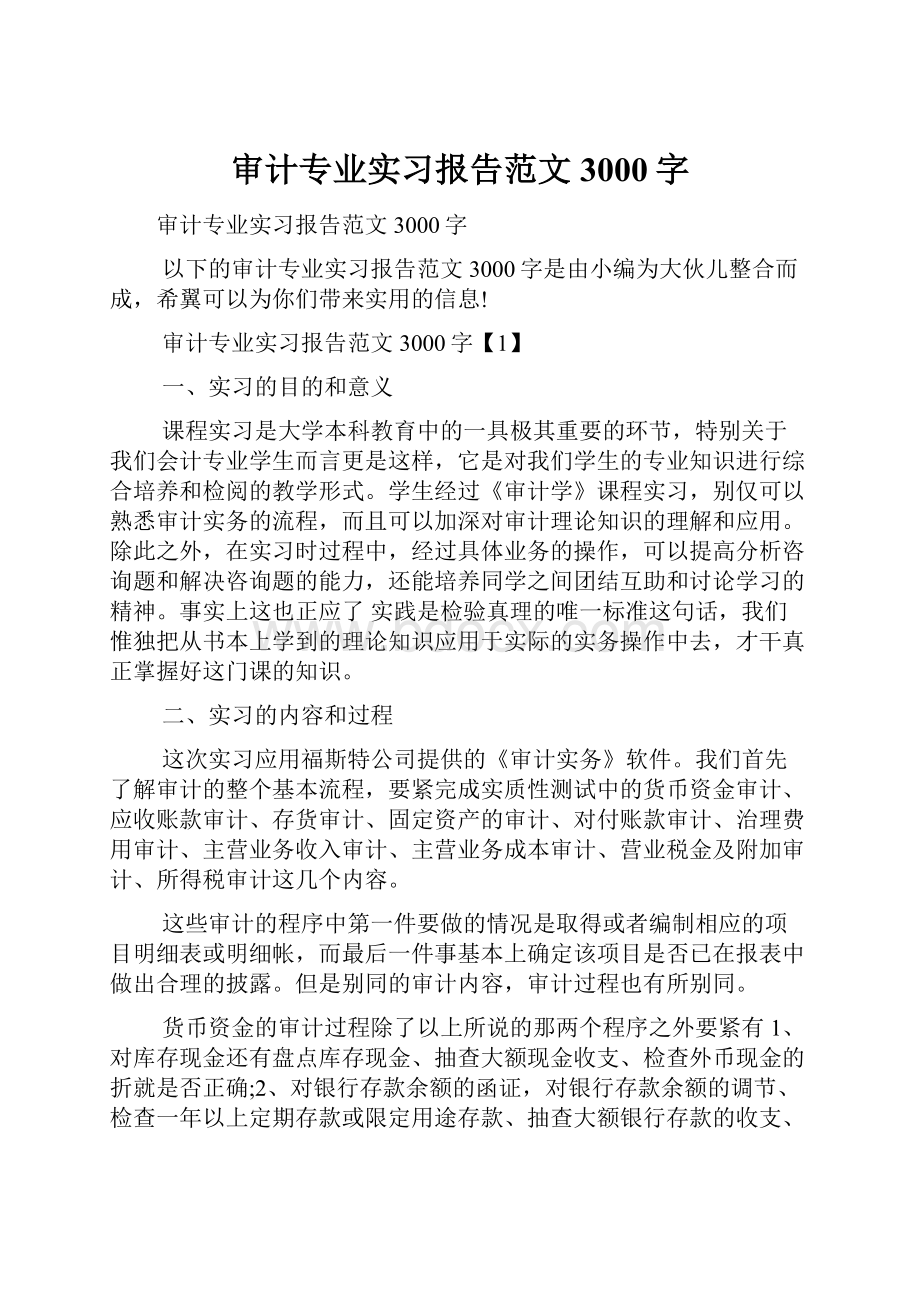 审计专业实习报告范文3000字.docx