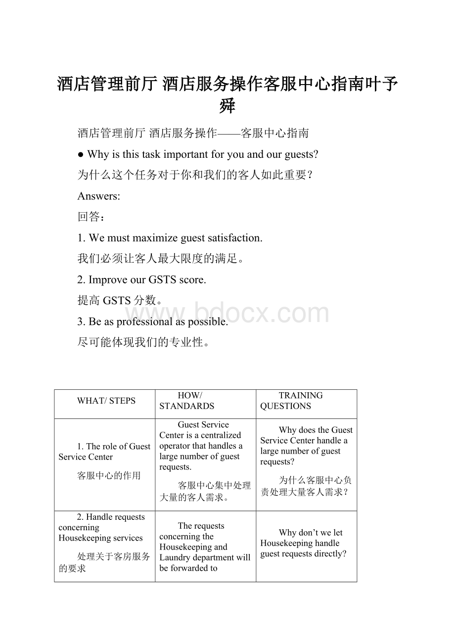 酒店管理前厅酒店服务操作客服中心指南叶予舜.docx_第1页