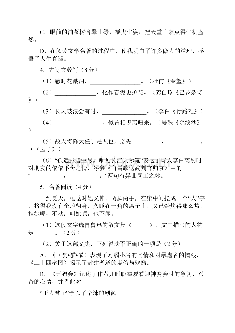 湖南省衡阳市中考语文试题有答案.docx_第2页