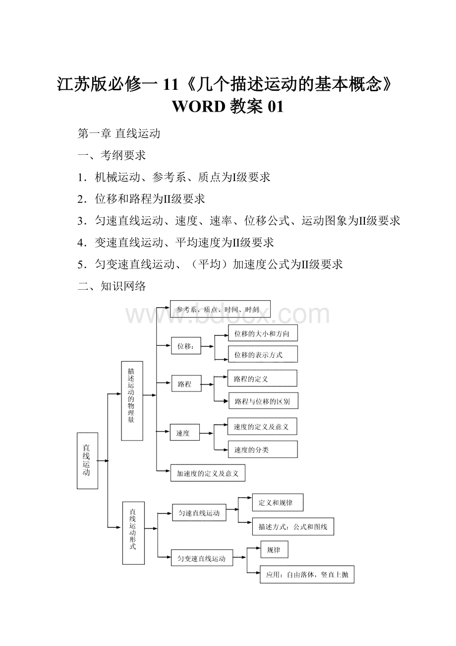 江苏版必修一11《几个描述运动的基本概念》WORD教案01.docx_第1页