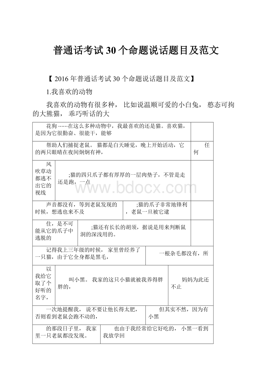 普通话考试30个命题说话题目及范文.docx