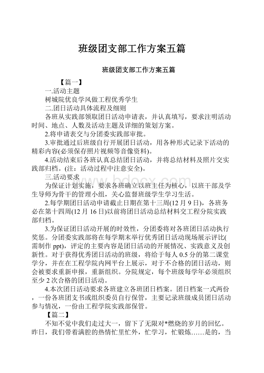 班级团支部工作方案五篇.docx