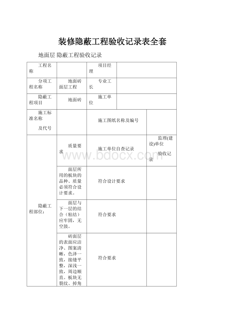 装修隐蔽工程验收记录表全套.docx