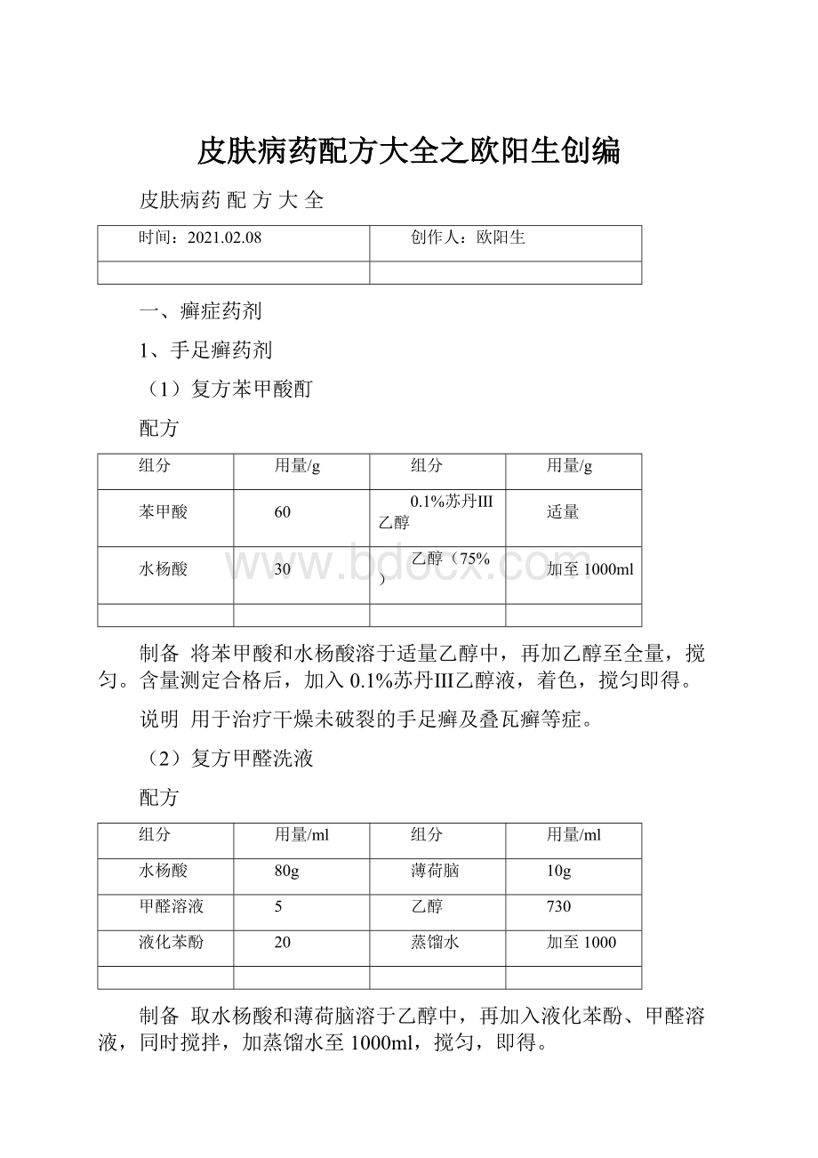 皮肤病药配方大全之欧阳生创编.docx_第1页