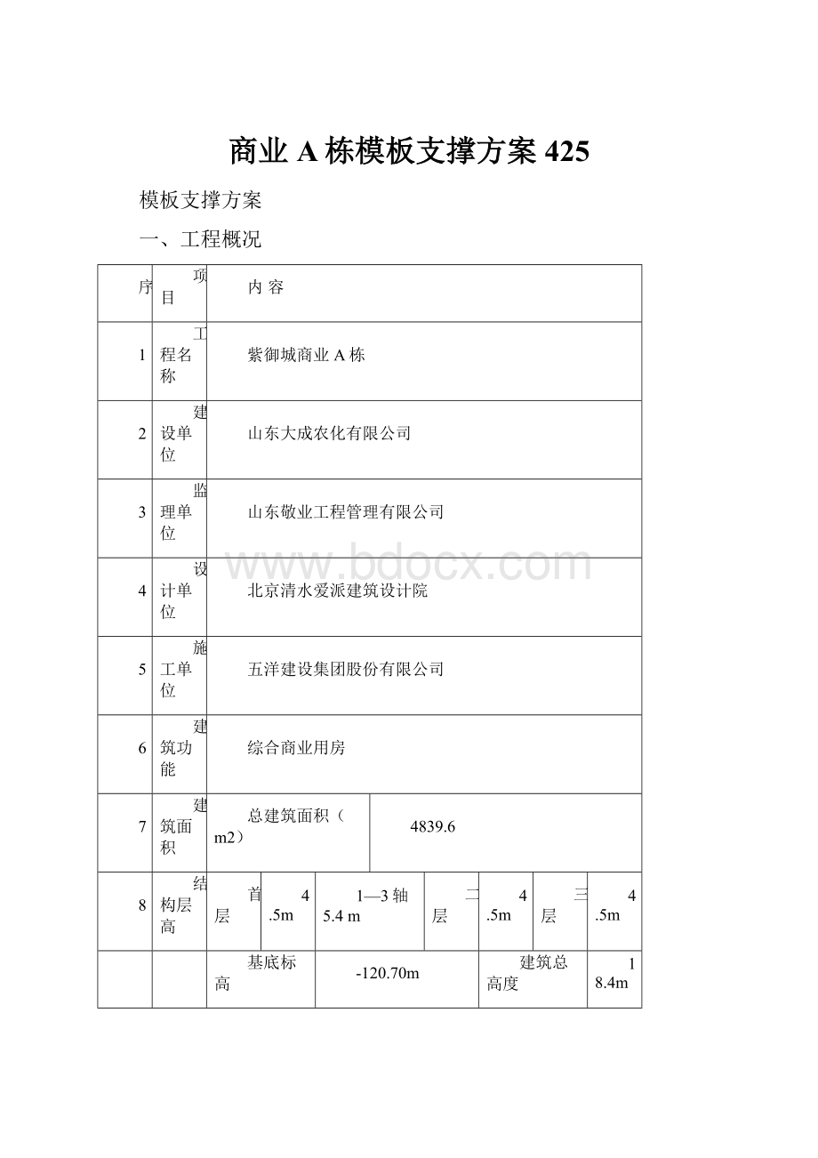 商业A栋模板支撑方案425.docx_第1页