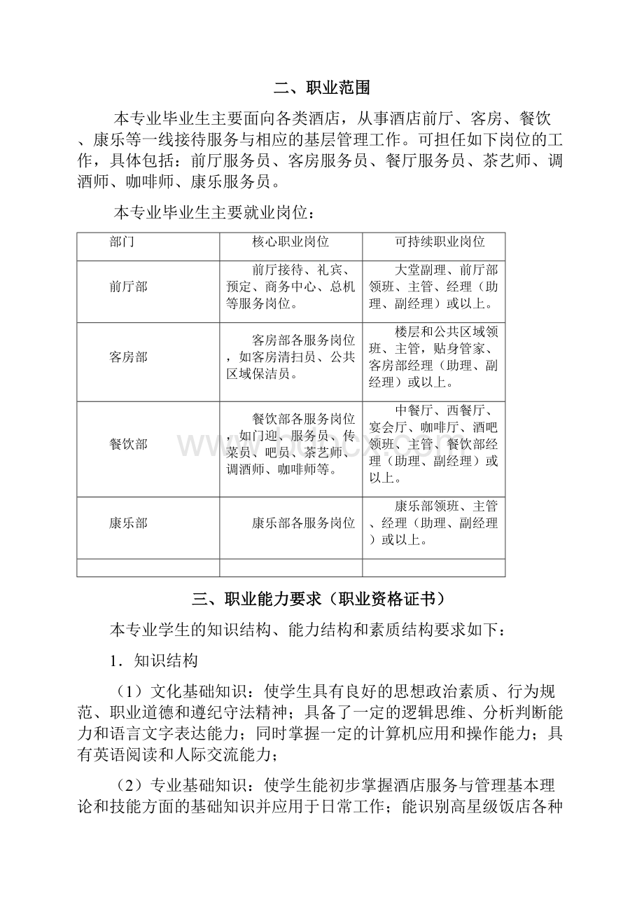 陕西中等职业学校高星级饭店运营与管理专业教学指导方案.docx_第2页