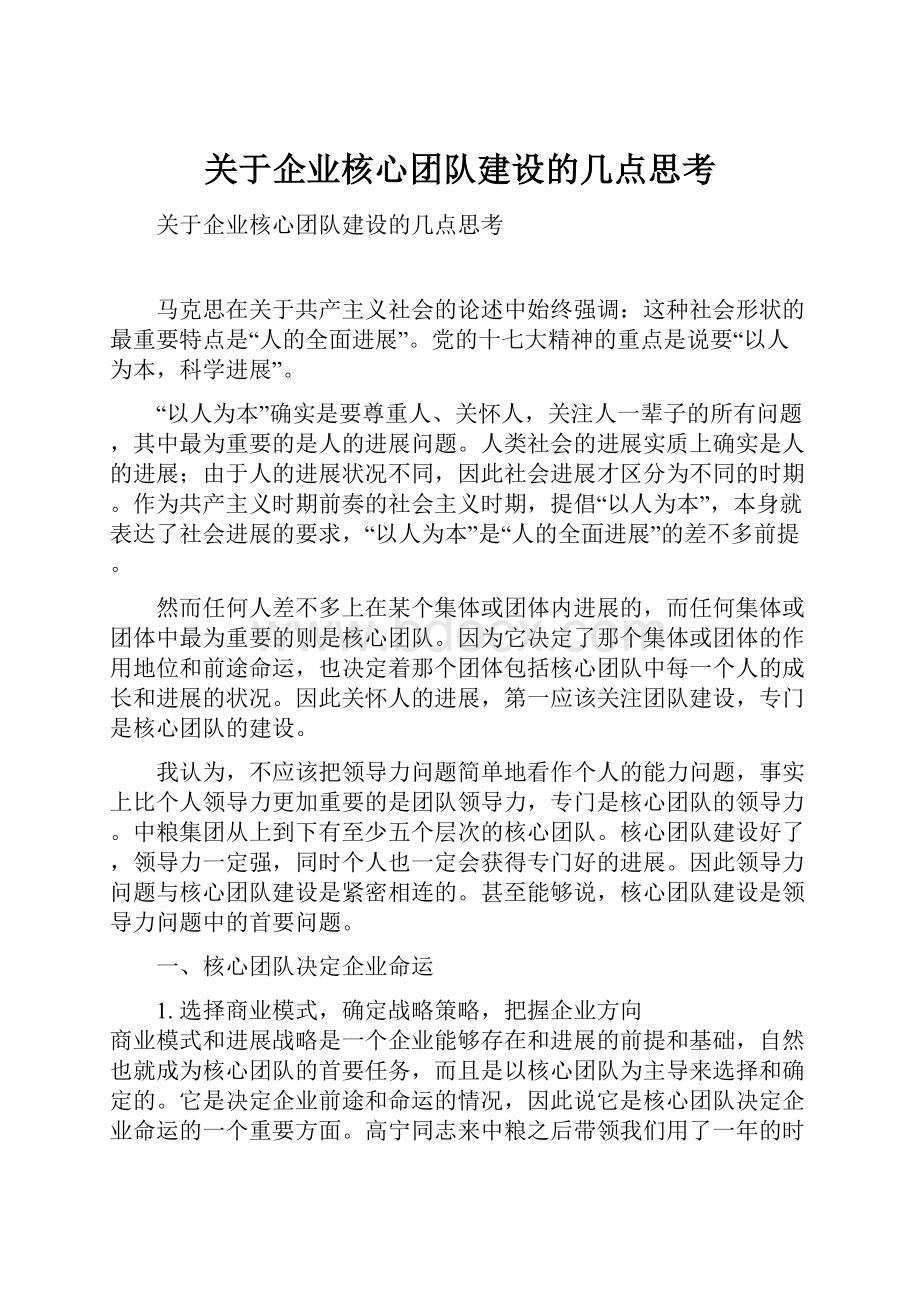 关于企业核心团队建设的几点思考.docx