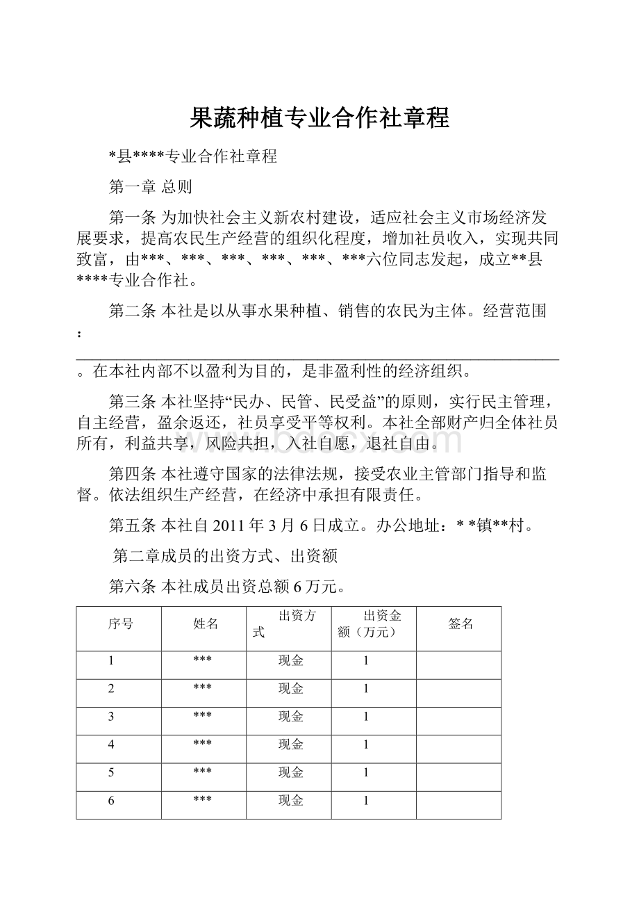 果蔬种植专业合作社章程.docx